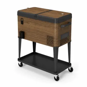 Refrigerador móvil con ruedas, 49.6L - 88 x 39 x 94 cm, madera rústica