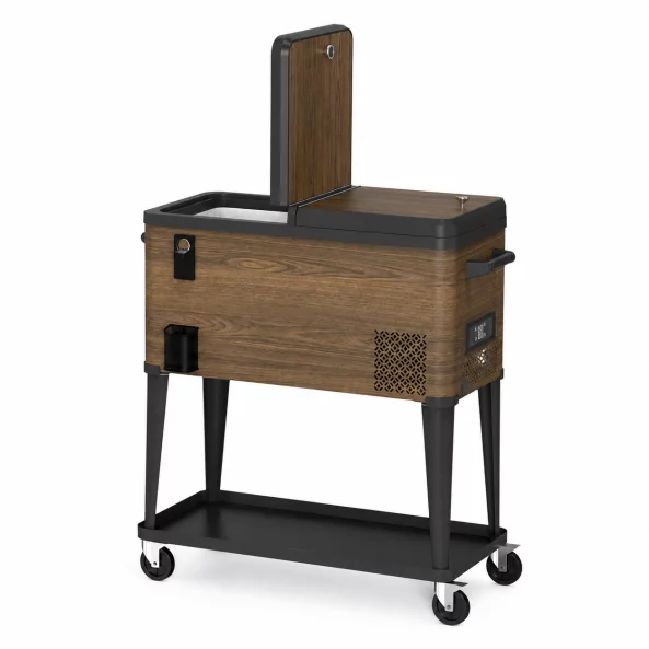 Refrigerador móvil con ruedas, 49.6L – 88 x 39 x 94 cm, madera rústica1