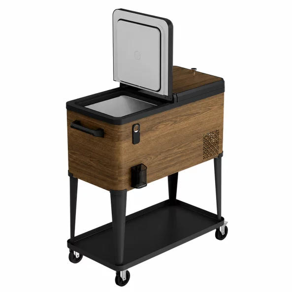 Refrigerador móvil con ruedas, 49.6L – 88 x 39 x 94 cm, madera rústica2