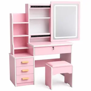 SET CRYSTAL - Tocador con espejo LED iluminado - rosa