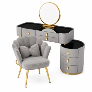 Set BELLA & PEARL - Tocador de maquillaje 120x40x120 cm con silla, gris