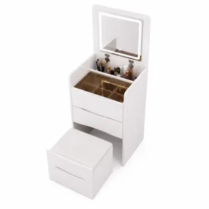 Set DIVA – Tocador compacto con espejo LED y espacio de almacenamiento, Blanco