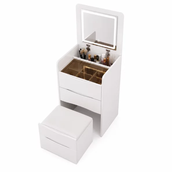 Set DIVA – Tocador compacto con espejo LED y espacio de almacenamiento, Blanco Set DIVA – Tocador compacto con espejo LED y espacio de almacenamiento, Blanco