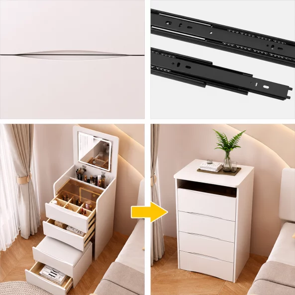 Set DIVA – Tocador compacto con espejo LED y espacio de almacenamiento, Blanco5