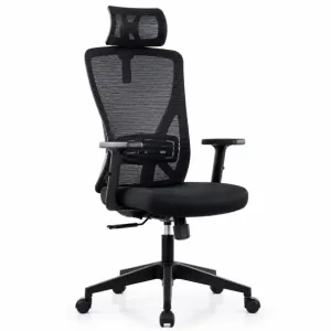 Silla de oficina ergonómica Novio con reposacabezas ajustable 2D, negro – 510 × 640 × 1165 mm