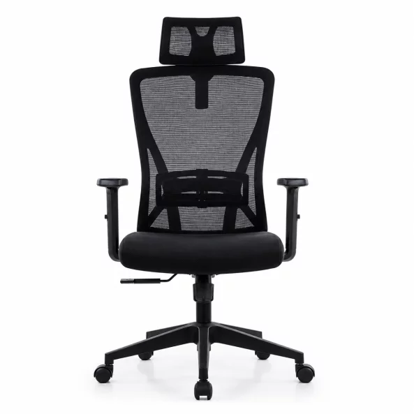Silla de oficina ergonómica Novio con reposacabezas ajustable 2D, negro – 510 × 640 × 1165 mm2