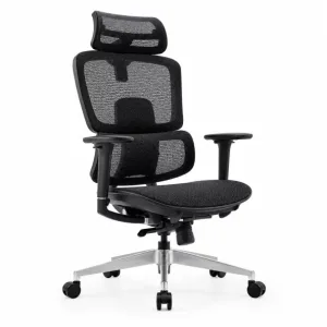 Silla ergonómica Ergo Breeze con reposacabezas 4D y mecanismo sincronizado - W720×D665×H1200-1260mm, negro