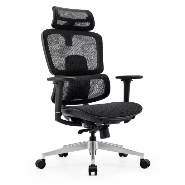 Silla ergonómica Ergo Breeze con reposacabezas 4D y mecanismo sincronizado - W720×D665×H1200-1260mm, negro Silla ergonómica Ergo Breeze con reposacabezas 4D y mecanismo sincronizado - W720×D665×H1200-1260mm, negro