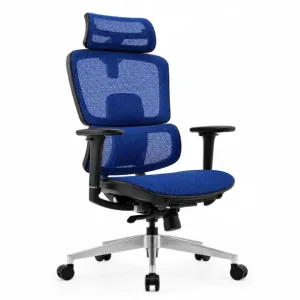 Silla ergonómica Ergo Breeze con reposacabezas 4D y mecanismo sincronizado, azul - 720x665x1200-1260mm