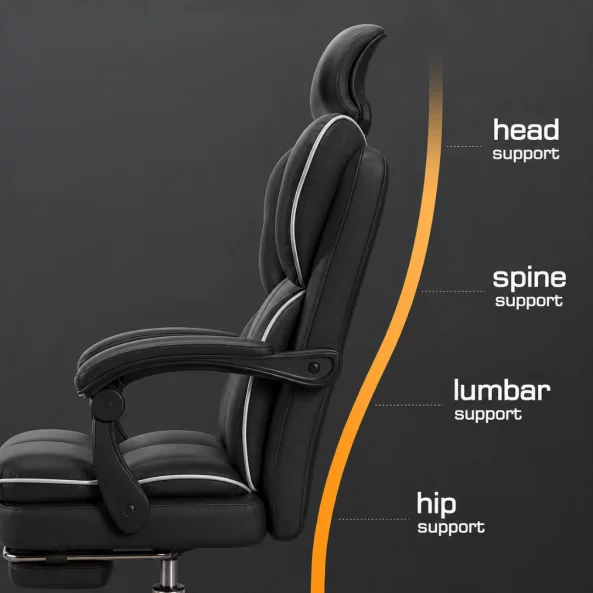 Silla gaming ergonómica con reclinación hasta 120° y reposacabezas ajustable – 650 × 520 × 1220–1320 mm3