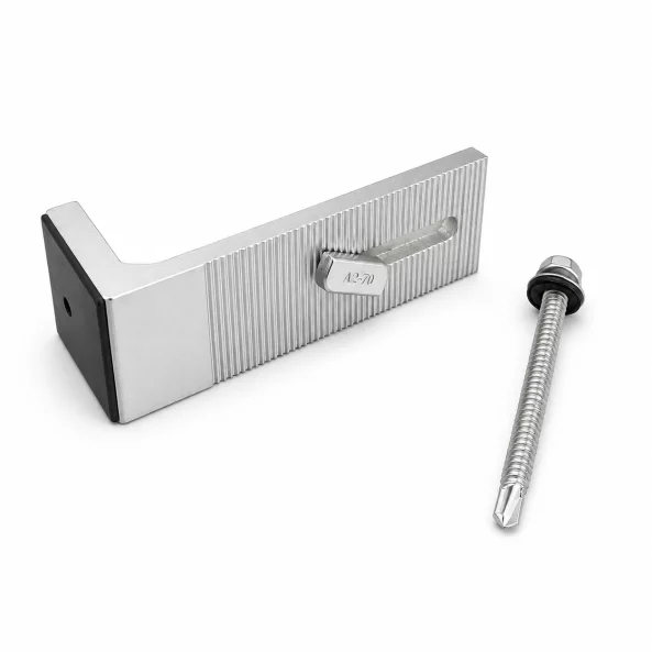 Soporte en L con goma + tornillo autoperforante + tuerca D para paneles solares en tejados de chapa, 80x30 mm Soporte en L con goma + tornillo autoperforante + tuerca D para paneles solares en tejados de chapa, 80x30 mm